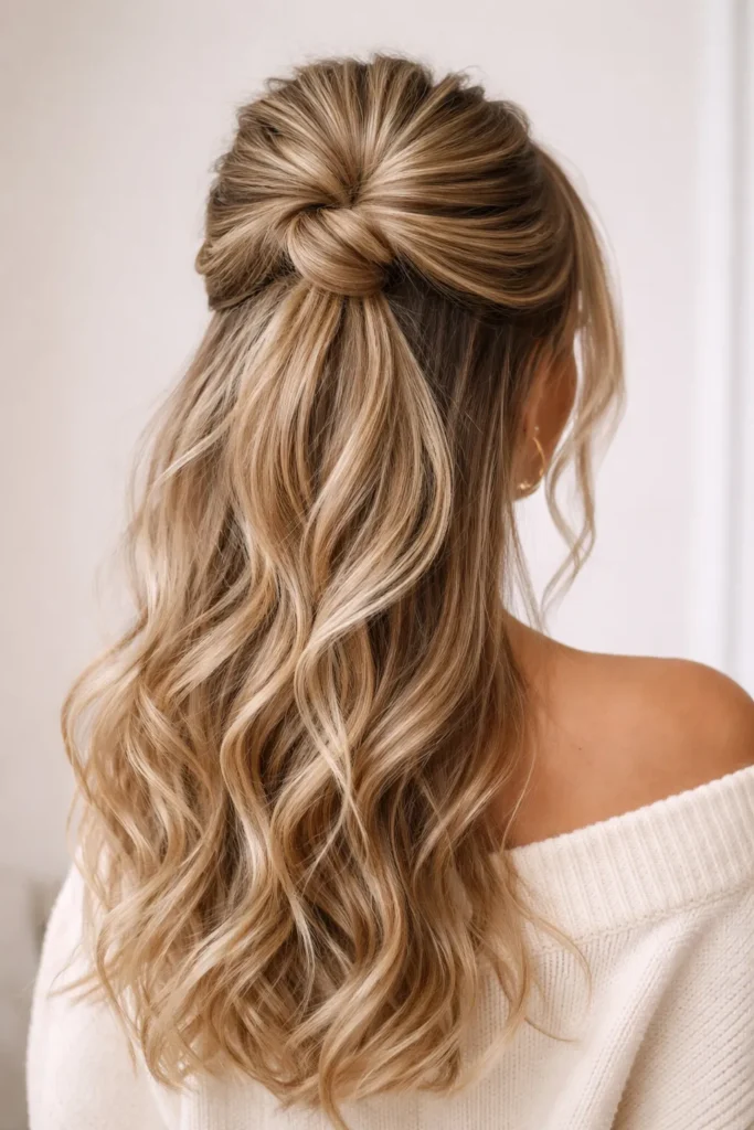 10. Half Up, Half Down Top Knot