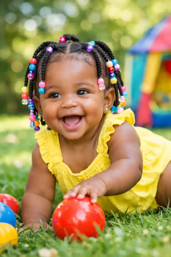 1. Baby Braids with Colorful Beads