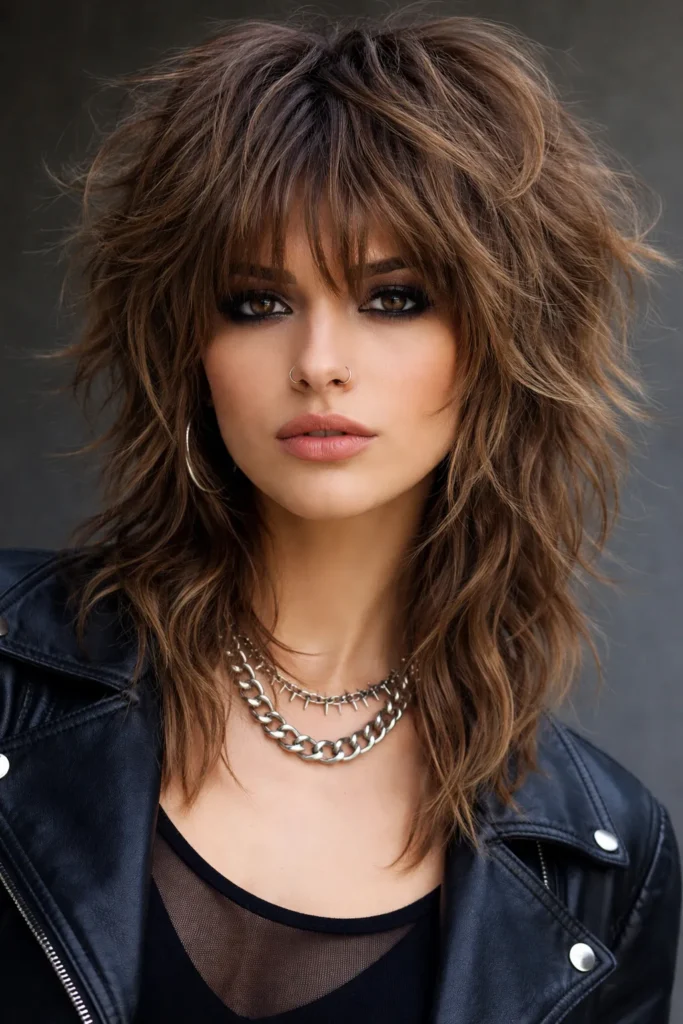 3. Textured Shag with Choppy Bangs