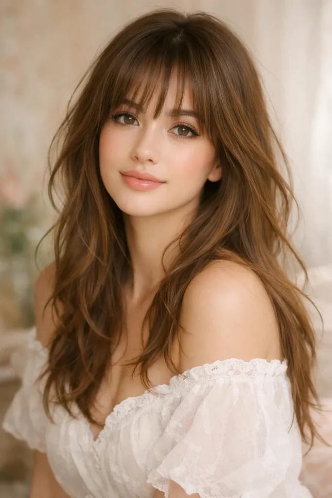 6. Long Layers with Wispy Bangs
