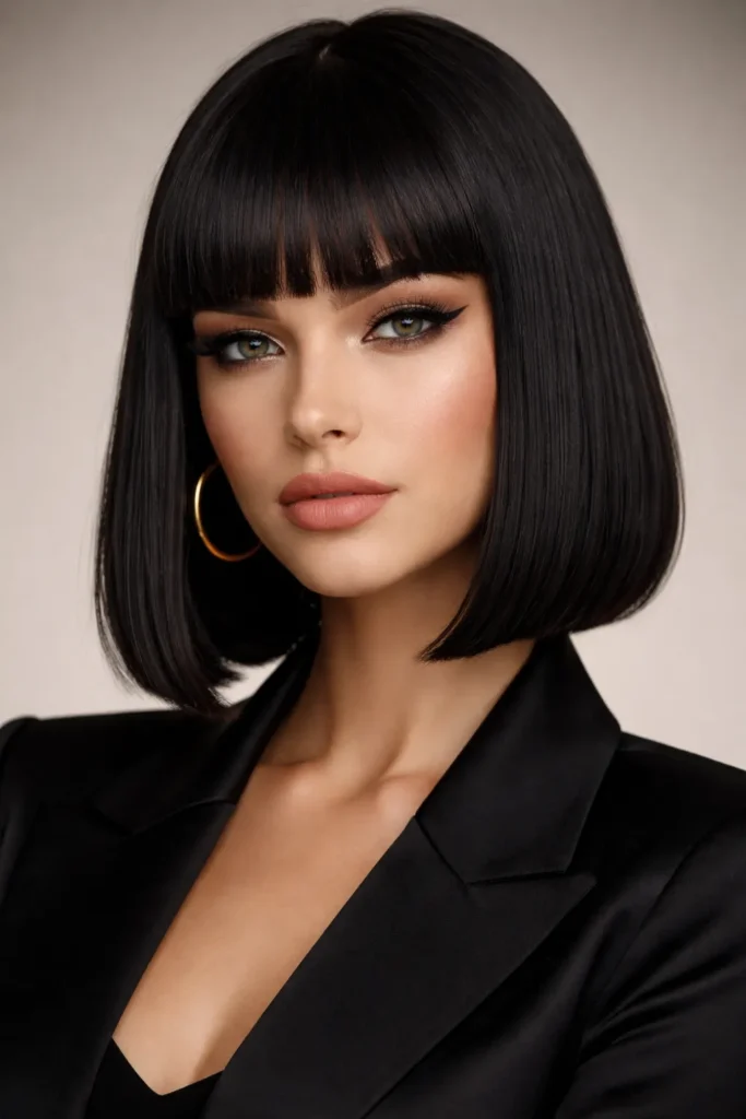 1. Blunt Bob with Straight Bangs