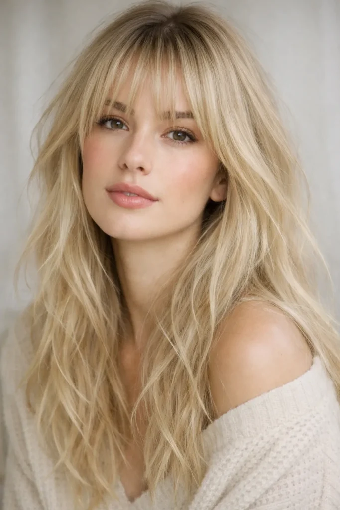 7. Wispy Bangs with a Long, Textured Cut