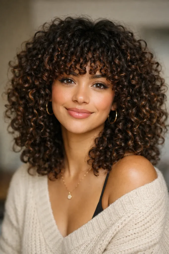 8. Curly Bangs with a Voluminous Blowout