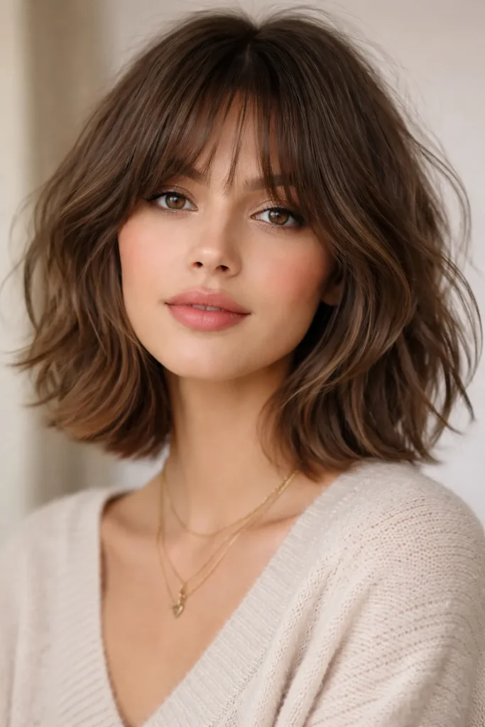 3. Shaggy Bob with Curtain Bangs