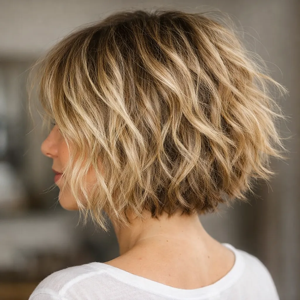 2. Textured Wavy Bob