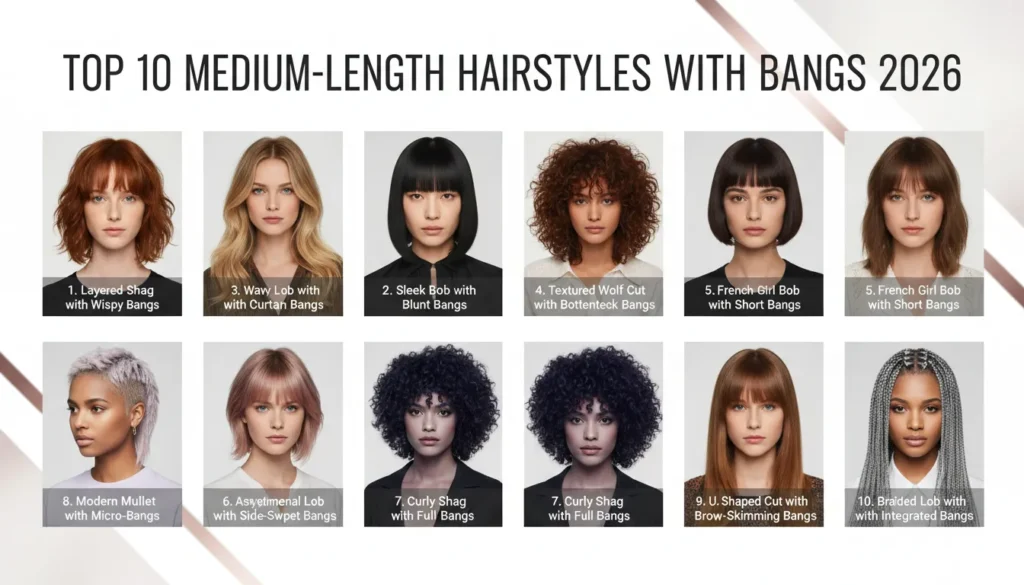 Top 10 Medium length hairstyles with bangs (2026)
