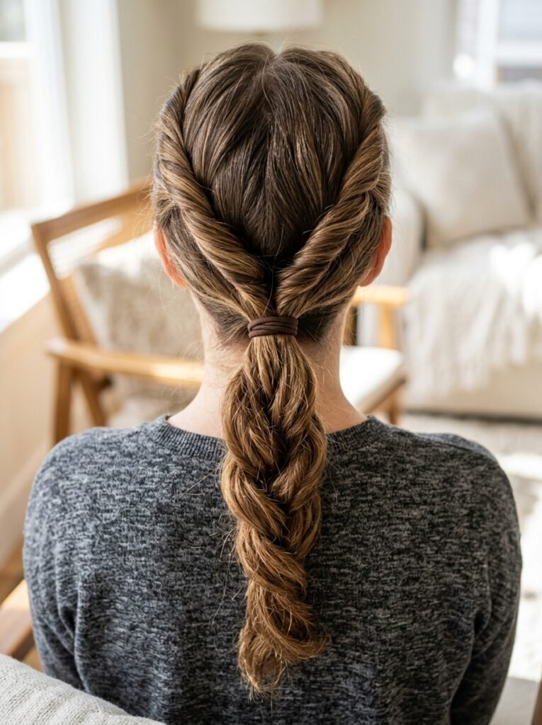  double-twist ponytail hairstyle idea