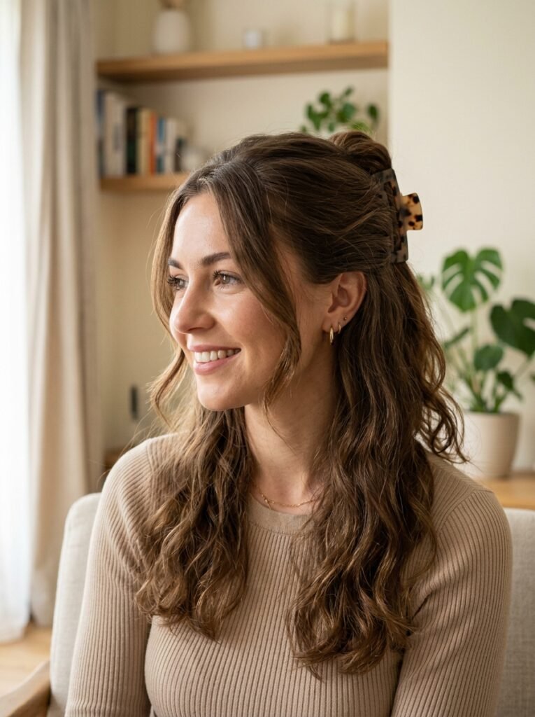 half-up claw clip hairstyle idea