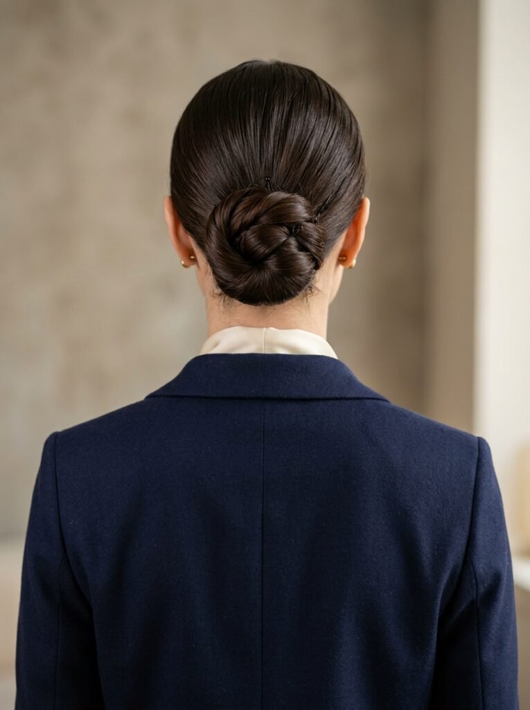 twisted low bun hairstyle for the office