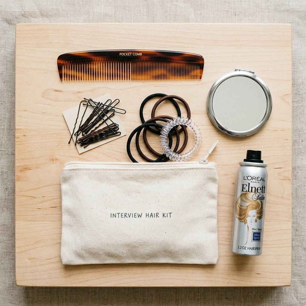 Flat lay of a small hair kit for interview day